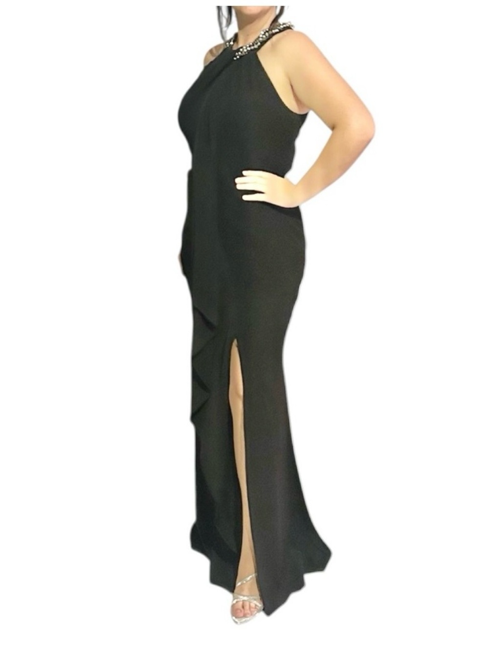 Jeweled Halter Black Evening Gown